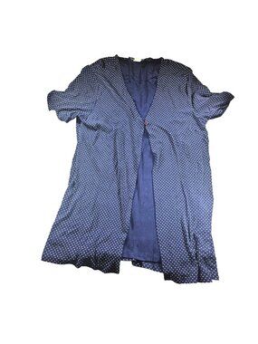 Navy Blue Polka Dot Womens Top Es Se Made In USA Size L Career Office Summer
